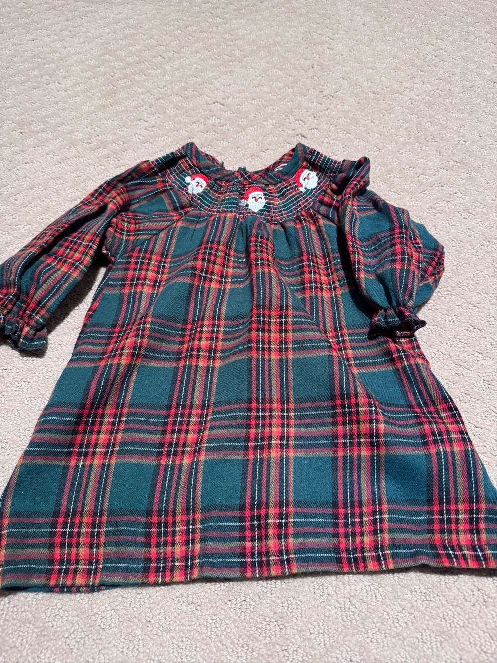 Amazon Girls' Green and Red Plaid Smocked Dress